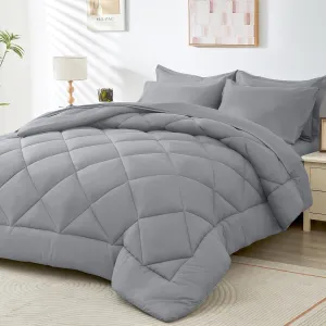HEVUMYI Light Grey Queen Comforter Set - 7-Piece All Season Bed in a Bag Queen, Ultra Soft Bedding Set with Comforter, Flat Sheet, Fitted Sheet, Pillowcases, Pillow Shams, Light Gray