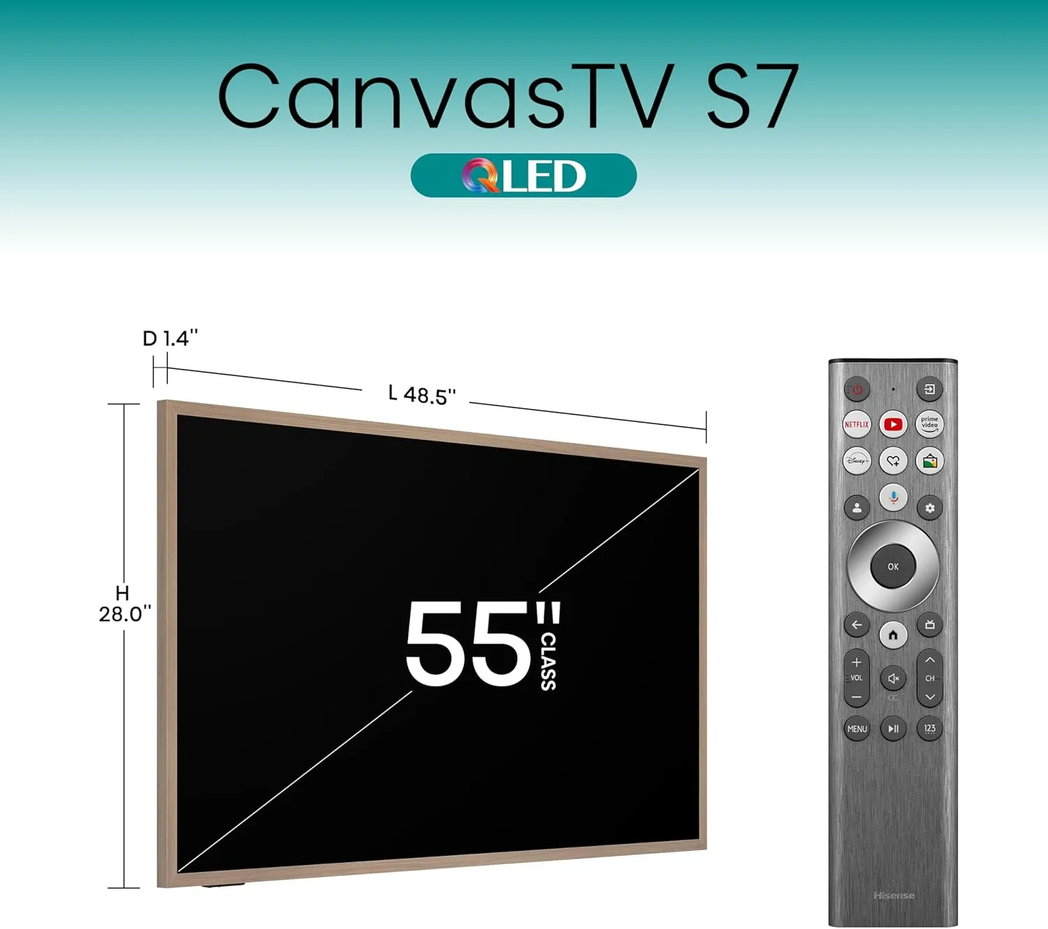 Hisense 55" Class QLED 4K S7N CanvasTV Series Dolby Vision HDR Google Smart TV 55S7N, 2024 Model - Art Mode, Anti-Glare Panel, Hi-Matte Display, UltraSlim Wall Mount Included, 144Hz (Renewed)