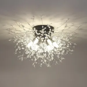 HMVPL Black Ceiling Light Fixture,6-Light Firework Sputnik Flush Mount Ceiling Light with K9 Crystal String,Modern Close to Ceiling Light for Bedroom Bathroom Hallway Kitchen Entrance Closet