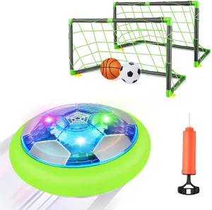 Hover Soccer Ball with 2 Goals-Boy Toys Rechargeable Air Floating Soccer Toy with LED Lights and Foam Bumper, Indoor Games for Kids 4-8-12, Toys Gifts for 3 4 5 6 7 8 9 Year Old Boys Girls