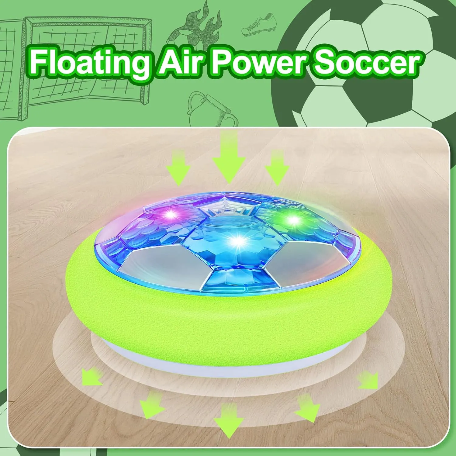 Hover Soccer Ball with 2 Goals-Boy Toys Rechargeable Air Floating Soccer Toy with LED Lights and Foam Bumper, Indoor Games for Kids 4-8-12, Toys Gifts for 3 4 5 6 7 8 9 Year Old Boys Girls