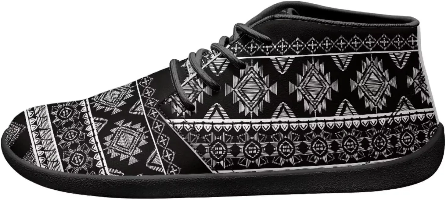 Howilath Aztec Tribal Print Barefoot Shoes Men Leather Low Zero Drop Sneaker Cross Training Shoes for Hiking Diving