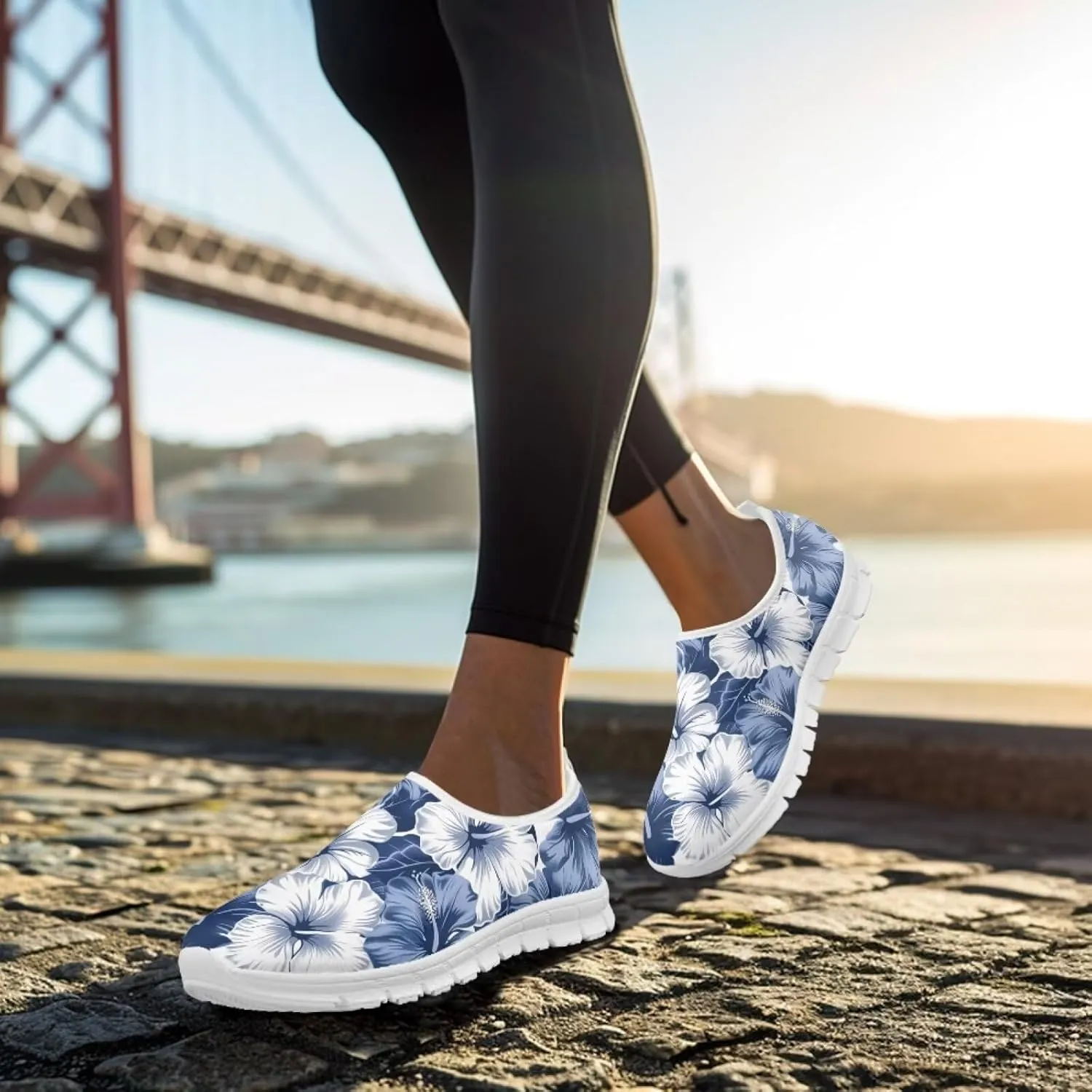 Howilath Flower Print Casual Shoes for Women Slip on Shoes Anti-Skid Sneakers Travel Hiking Sport Shoes