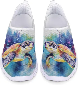HUIACONG Turtle Women Slip On Loafers Paint Splash Brushes Tennis Shoe Size 11 Walking Running Sneakers Tie Dye Workout Yoga Hiking Sneaker for Ladies Teen Girls Training Shoes