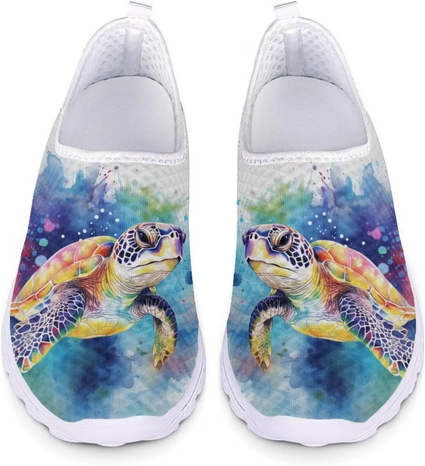 HUIACONG Turtle Women Slip On Loafers Paint Splash Brushes Tennis Shoe Size 11 Walking Running Sneakers Tie Dye Workout Yoga Hiking Sneaker for Ladies Teen Girls Training Shoes