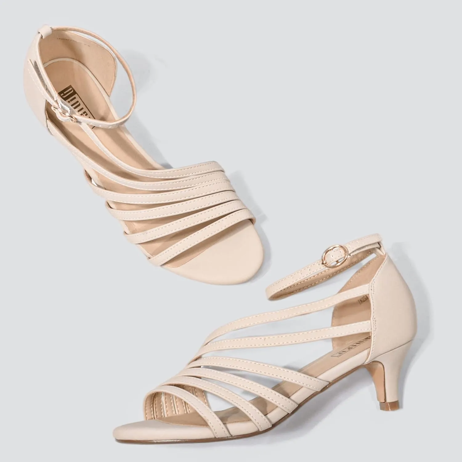 IDIFU Women's Low Kitten Strappy Sandals Heels Open Toe Ankle Strap Bridal Dress Wedding Shoes For Women