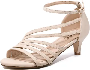 IDIFU Women's Low Kitten Strappy Sandals Heels Open Toe Ankle Strap Bridal Dress Wedding Shoes For Women