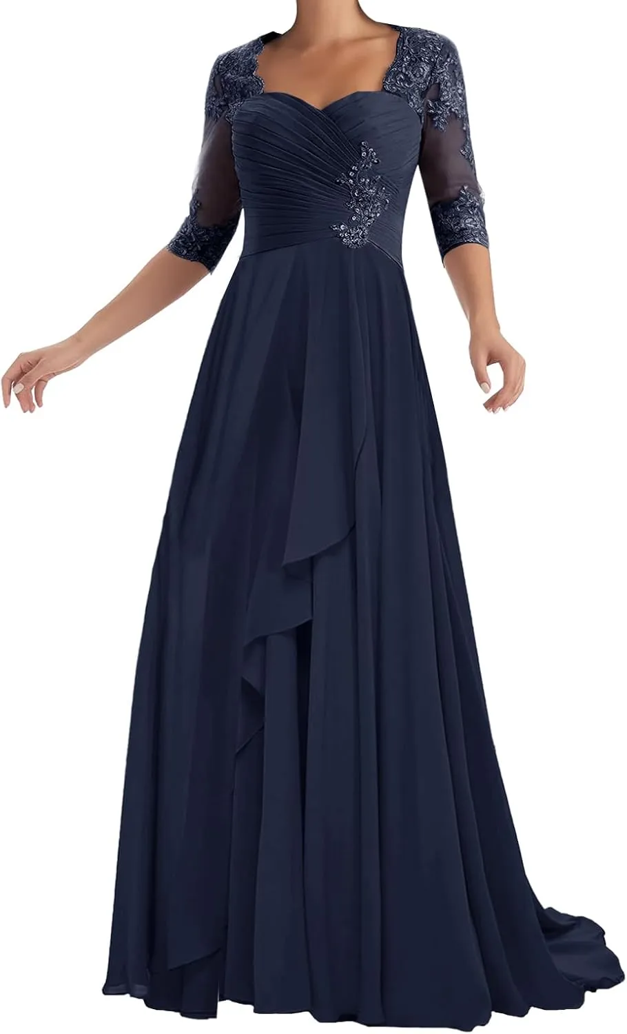 ISABUFEI Mother of The Bride Dresses with Sleeves Long Formal Evening Dress Lace Appliques Wedding Guest Dresses for Women