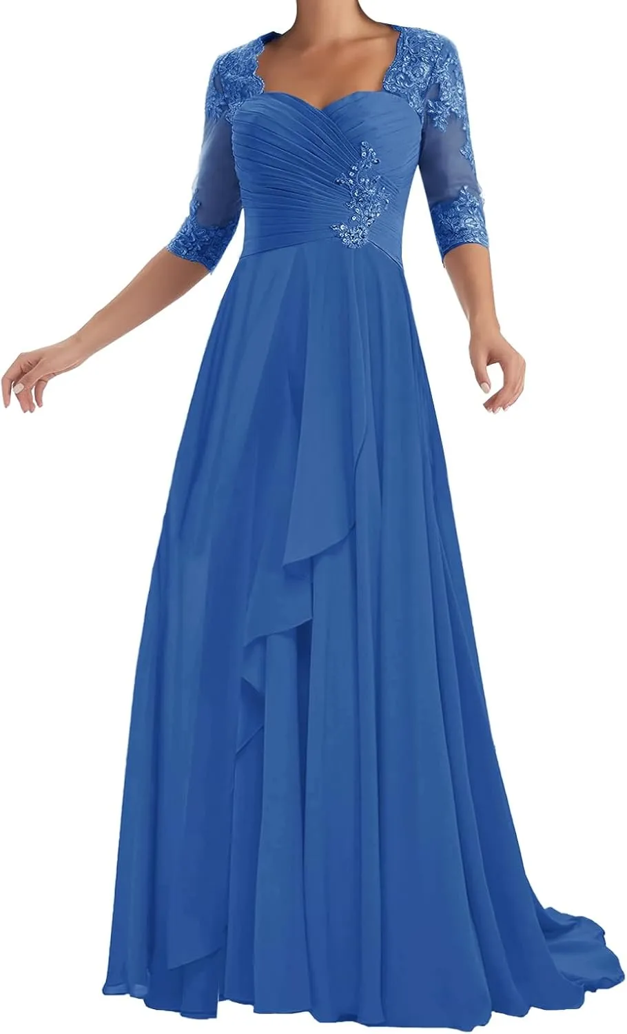 ISABUFEI Mother of The Bride Dresses with Sleeves Long Formal Evening Dress Lace Appliques Wedding Guest Dresses for Women