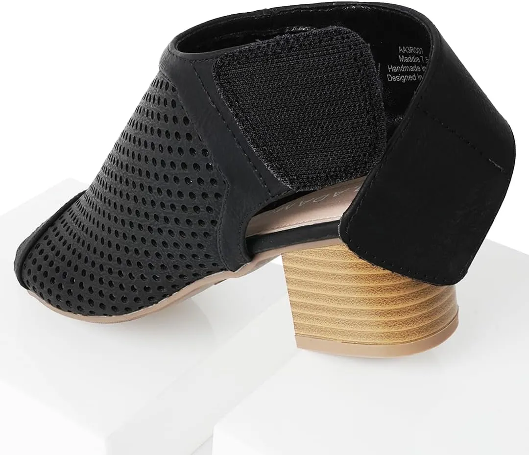 J. Adams Maddie Booties for Women - Peep Toe Low Block Heel Hook & Loop Strap