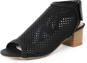 J. Adams Maddie Booties for Women - Peep Toe Low Block Heel Hook & Loop Strap