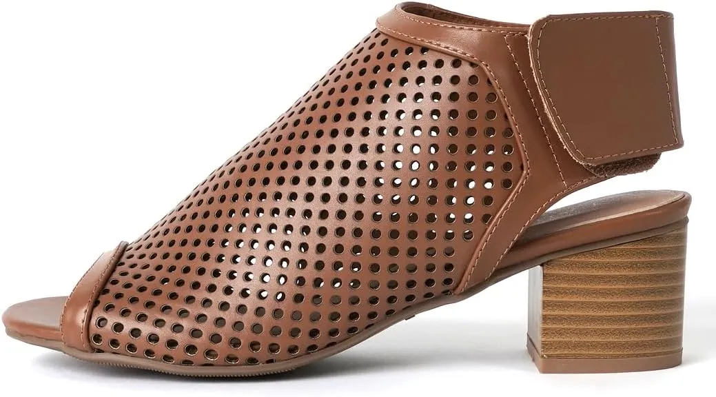 J. Adams Maddie Booties for Women - Peep Toe Low Block Heel Hook & Loop Strap