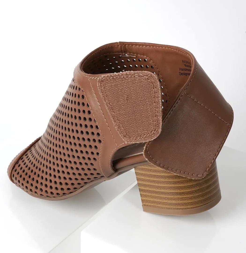 J. Adams Maddie Booties for Women - Peep Toe Low Block Heel Hook & Loop Strap