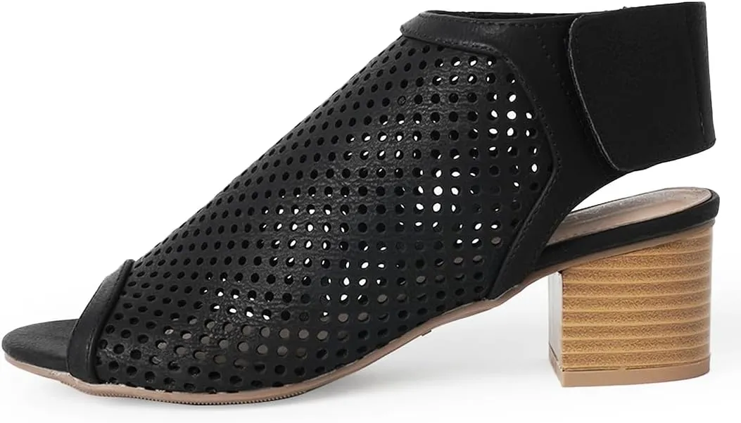 J. Adams Maddie Booties for Women - Peep Toe Low Block Heel Hook & Loop Strap