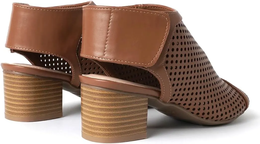 J. Adams Maddie Booties for Women - Peep Toe Low Block Heel Hook & Loop Strap