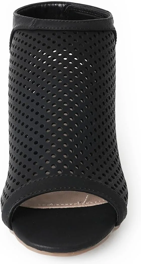 J. Adams Maddie Booties for Women - Peep Toe Low Block Heel Hook & Loop Strap