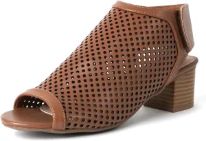 J. Adams Maddie Booties for Women - Peep Toe Low Block Heel Hook & Loop Strap