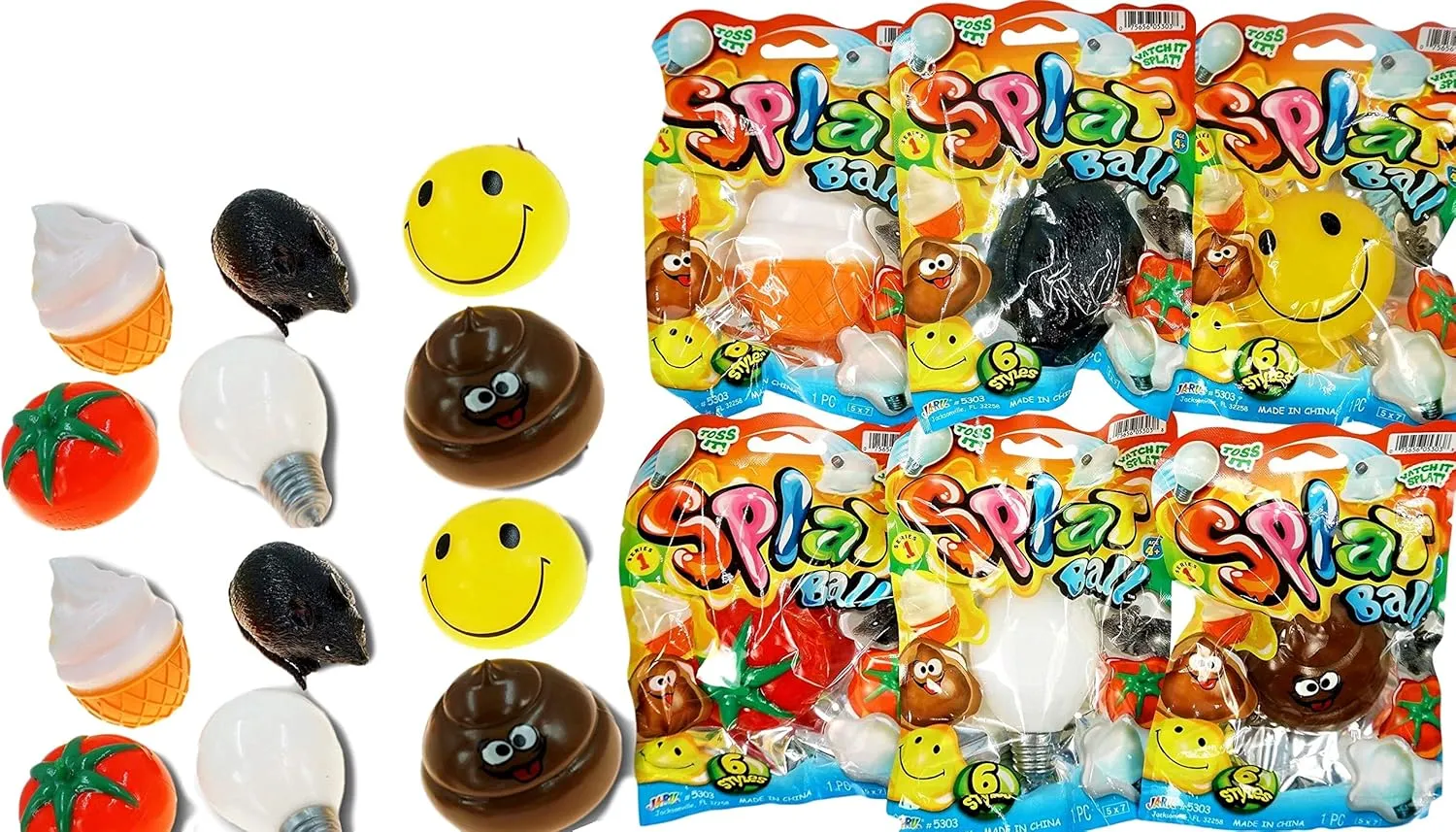 JA-RU Splat Ball - Squishy Stress Balls (12 Assorted Pack) Emoji-Squishy Ball Fidget Pack for Kids and Adults. Party Favor Classroom Treasure Box Prize Birthday Gifts Easter Egg Stuffers. 5303-12
