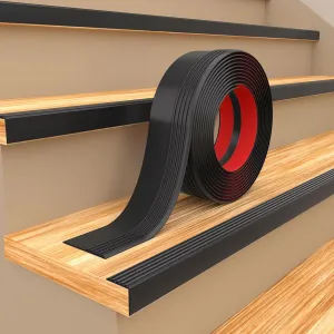 Jaspond Stair Nosing Rubber Stair Edging, 10FT Non-Slip Self Adhesive Staircase Step Edge Protector, Stair Edge Trim Peel and Stick Stair Nosing Vinyl Stair Nose for Outdoor & Indoor
