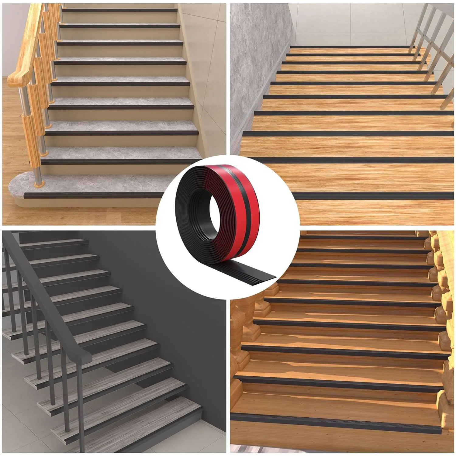 Jaspond Stair Nosing Rubber Stair Edging, 10FT Non-Slip Self Adhesive Staircase Step Edge Protector, Stair Edge Trim Peel and Stick Stair Nosing Vinyl Stair Nose for Outdoor & Indoor