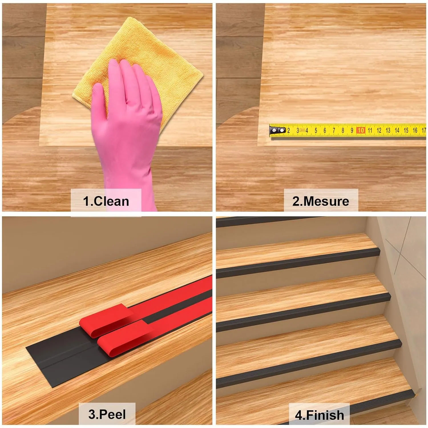 Jaspond Stair Nosing Rubber Stair Edging, 10FT Non-Slip Self Adhesive Staircase Step Edge Protector, Stair Edge Trim Peel and Stick Stair Nosing Vinyl Stair Nose for Outdoor & Indoor