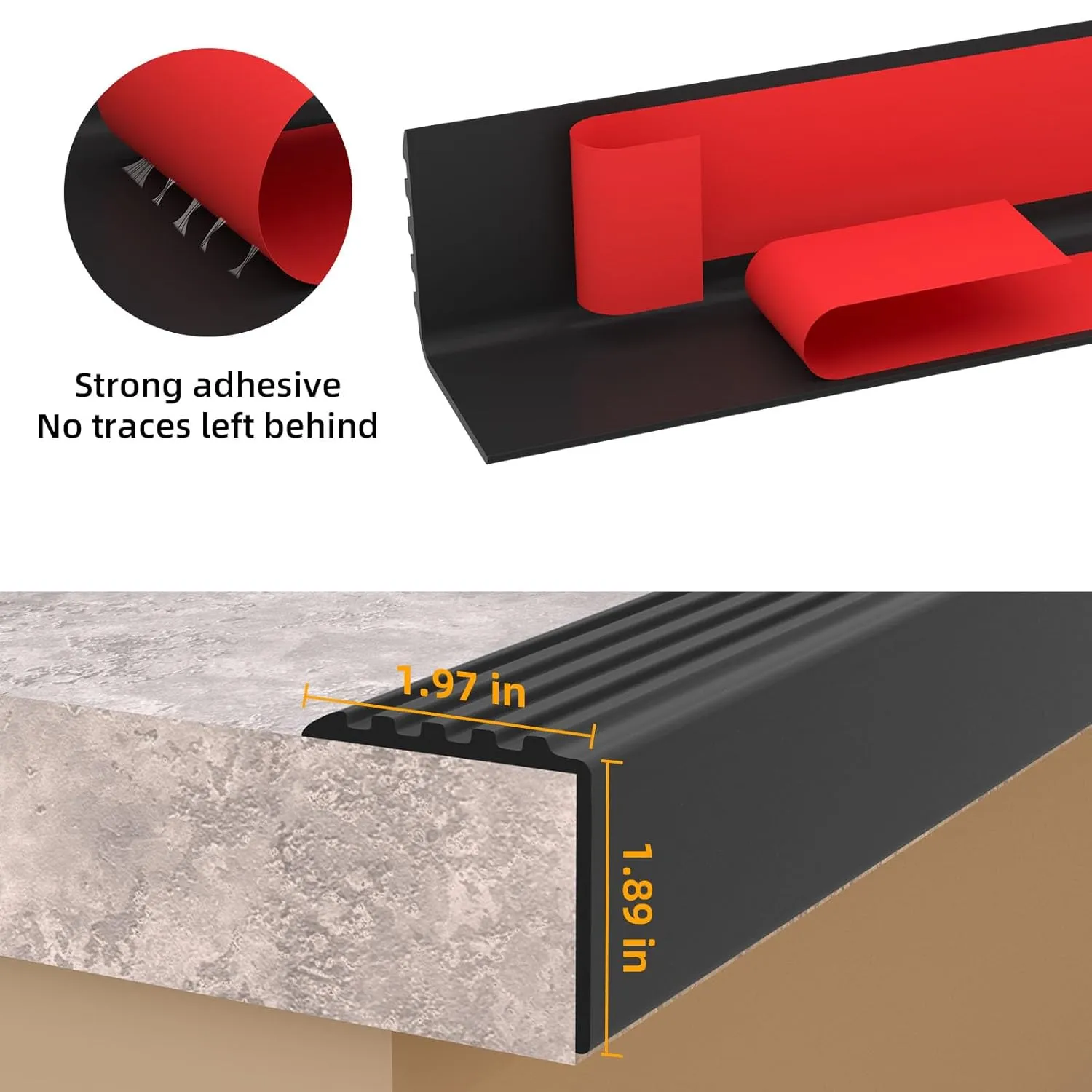 Jaspond Stair Nosing Rubber Stair Edging, 10FT Non-Slip Self Adhesive Staircase Step Edge Protector, Stair Edge Trim Peel and Stick Stair Nosing Vinyl Stair Nose for Outdoor & Indoor