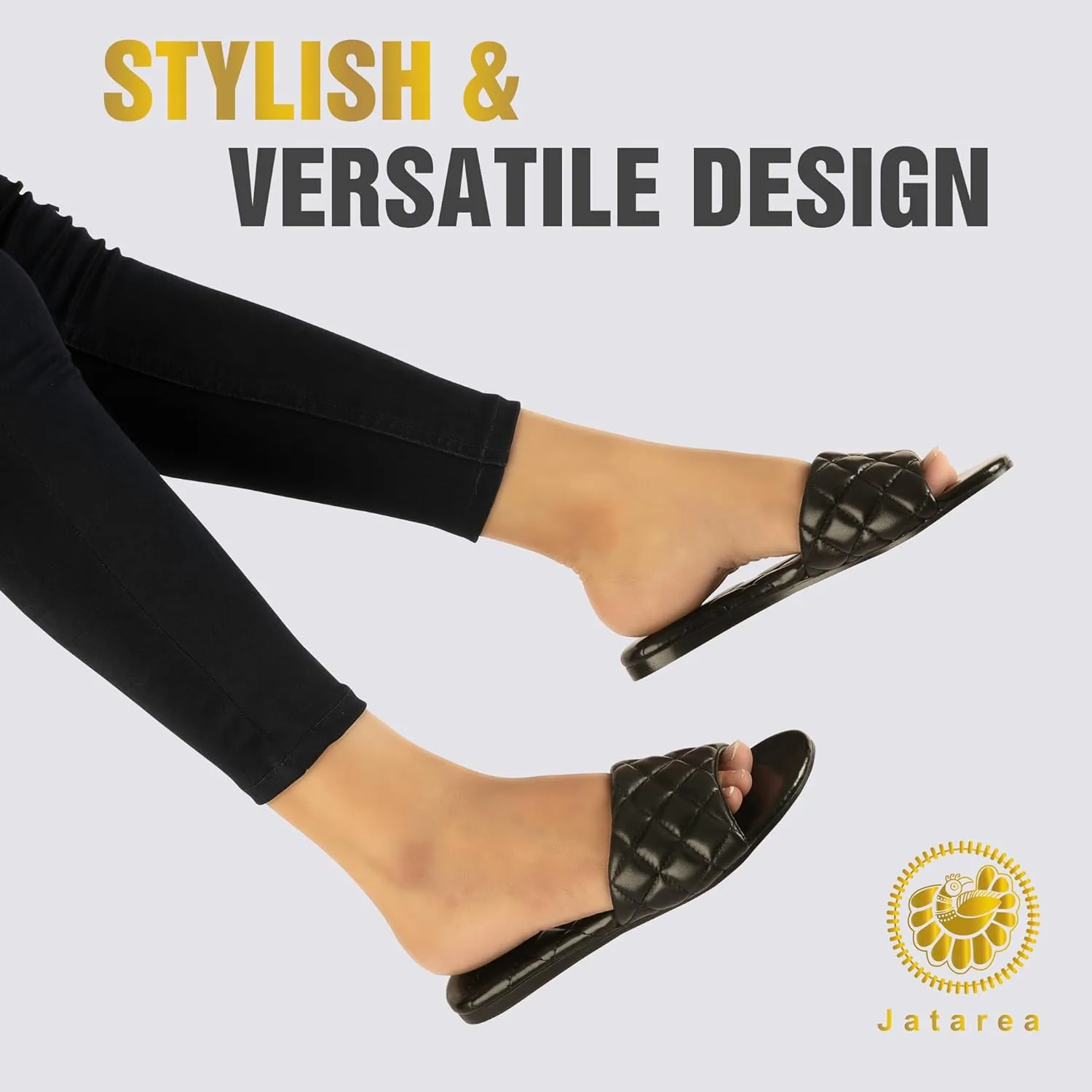 JATAREA Women’s Slip-On Flat Sandals with Round Open Toe | Dressy Summer Slides for Women