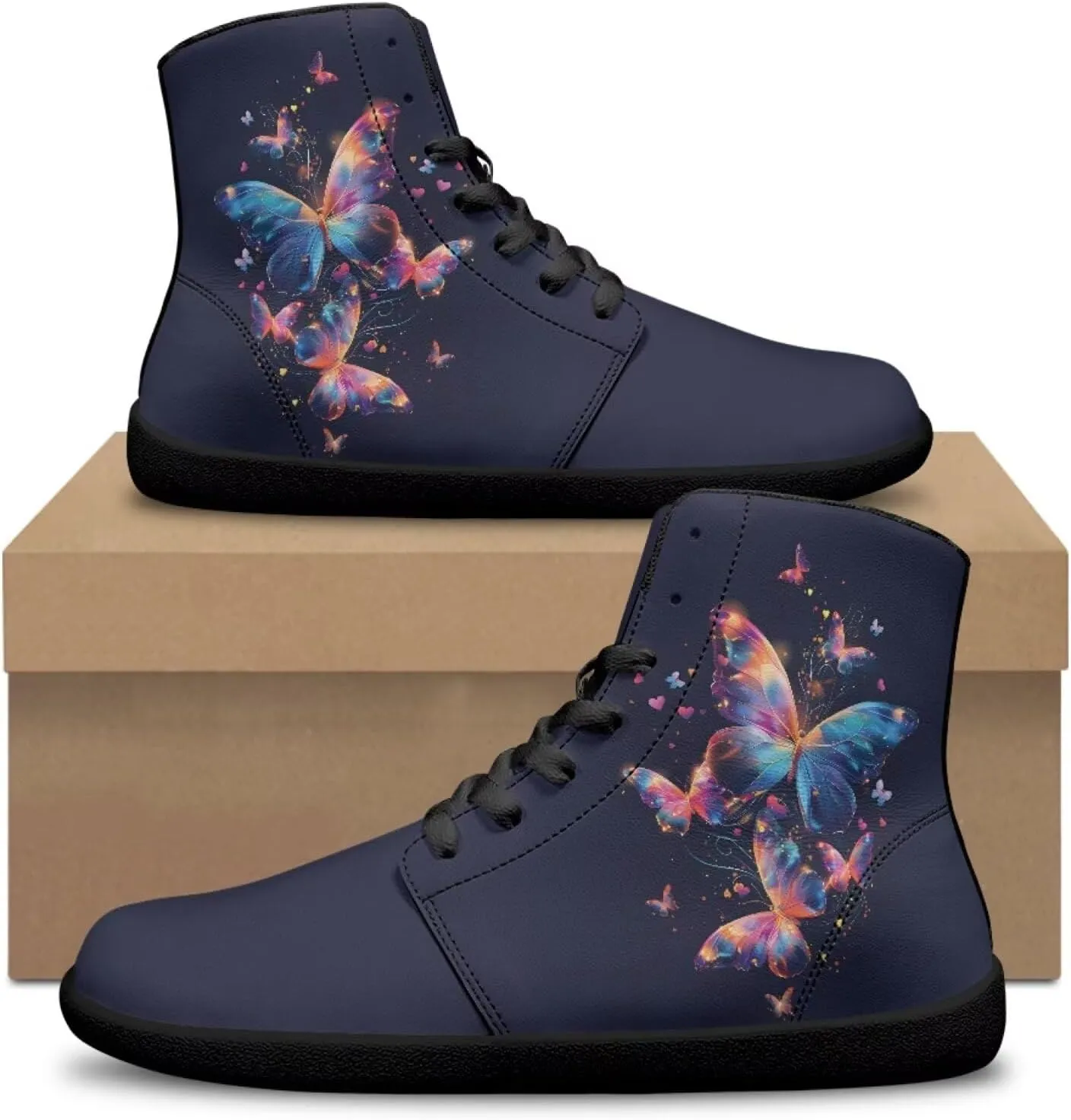 Jeiento High Top Barefoot Sneakers Men Women Butterfly Barefoot Shoes with Wide Toe Box