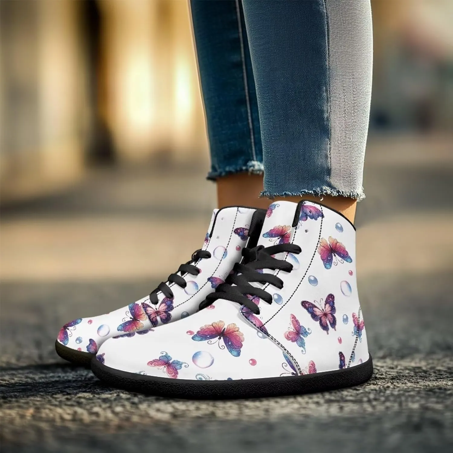 Jeiento High Top Barefoot Sneakers Men Women Butterfly Barefoot Shoes with Wide Toe Box