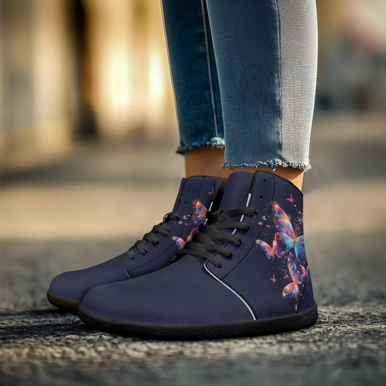 Jeiento High Top Barefoot Sneakers Men Women Butterfly Barefoot Shoes with Wide Toe Box