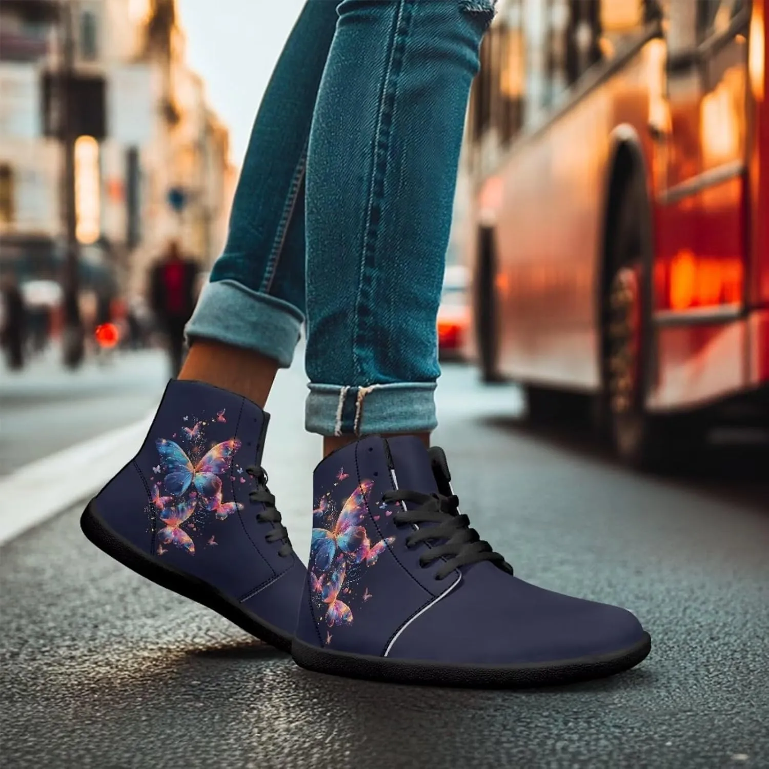 Jeiento High Top Barefoot Sneakers Men Women Butterfly Barefoot Shoes with Wide Toe Box