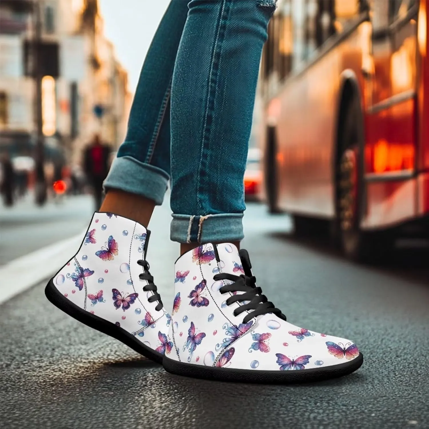Jeiento High Top Barefoot Sneakers Men Women Butterfly Barefoot Shoes with Wide Toe Box