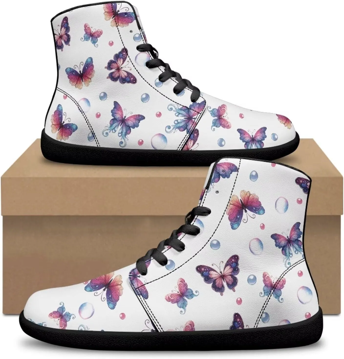 Jeiento High Top Barefoot Sneakers Men Women Butterfly Barefoot Shoes with Wide Toe Box
