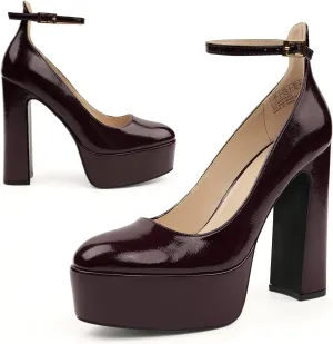 JENN ARDOR Platform Heels for Women Chunky Heel Closed Toe High Heels Block Heel Ankle Strap