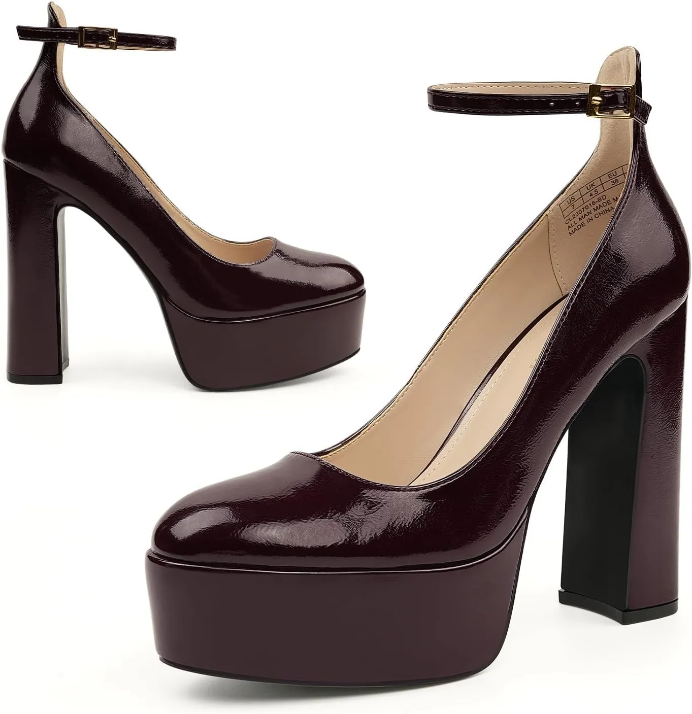 JENN ARDOR Platform Heels for Women Chunky Heel Closed Toe High Heels Block Heel Ankle Strap