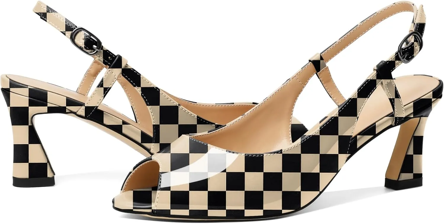 Joseywade Women Slingback Low Kitten Heel Pumps 2.5'' Heeled Sandals Peep Open Toe Ankle Strap Dress Shoes