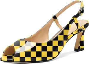 Joseywade Women Slingback Low Kitten Heel Pumps 2.5'' Heeled Sandals Peep Open Toe Ankle Strap Dress Shoes