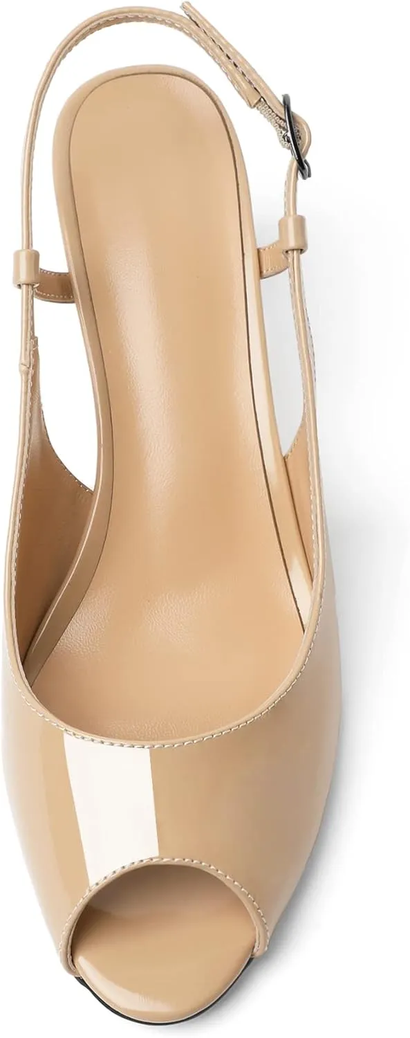 Joseywade Women Slingback Low Kitten Heel Pumps 2.5'' Heeled Sandals Peep Open Toe Ankle Strap Dress Shoes