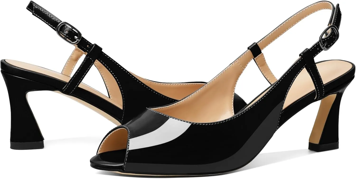 Joseywade Women Slingback Low Kitten Heel Pumps 2.5'' Heeled Sandals Peep Open Toe Ankle Strap Dress Shoes