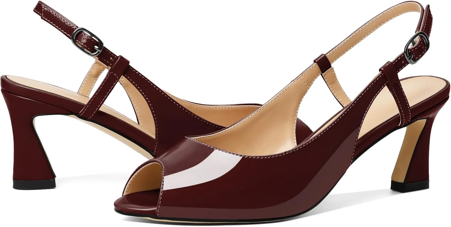 Joseywade Women Slingback Low Kitten Heel Pumps 2.5'' Heeled Sandals Peep Open Toe Ankle Strap Dress Shoes