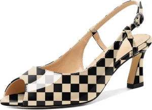Joseywade Women Slingback Low Kitten Heel Pumps 2.5'' Heeled Sandals Peep Open Toe Ankle Strap Dress Shoes