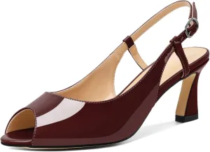 Joseywade Women Slingback Low Kitten Heel Pumps 2.5'' Heeled Sandals Peep Open Toe Ankle Strap Dress Shoes