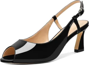 Joseywade Women Slingback Low Kitten Heel Pumps 2.5'' Heeled Sandals Peep Open Toe Ankle Strap Dress Shoes