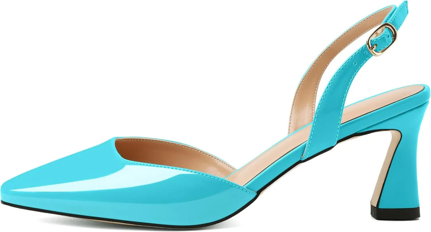 Joseywade Women Slingback Low Kitten Heel Pumps 2.5 Inch Heeled Sandals Closed Toe Ankle Strap Dress Shoes