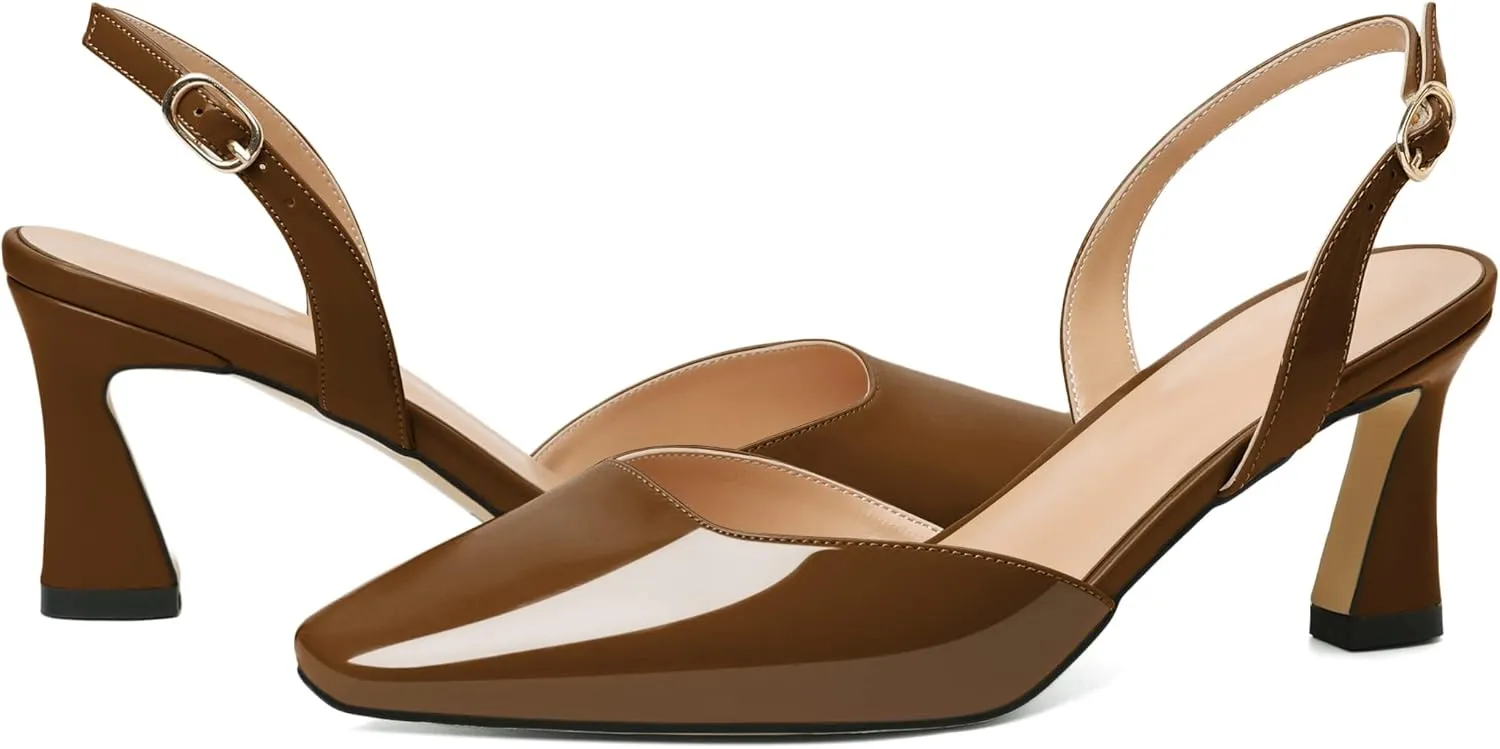 Joseywade Women Slingback Low Kitten Heel Pumps 2.5 Inch Heeled Sandals Closed Toe Ankle Strap Dress Shoes