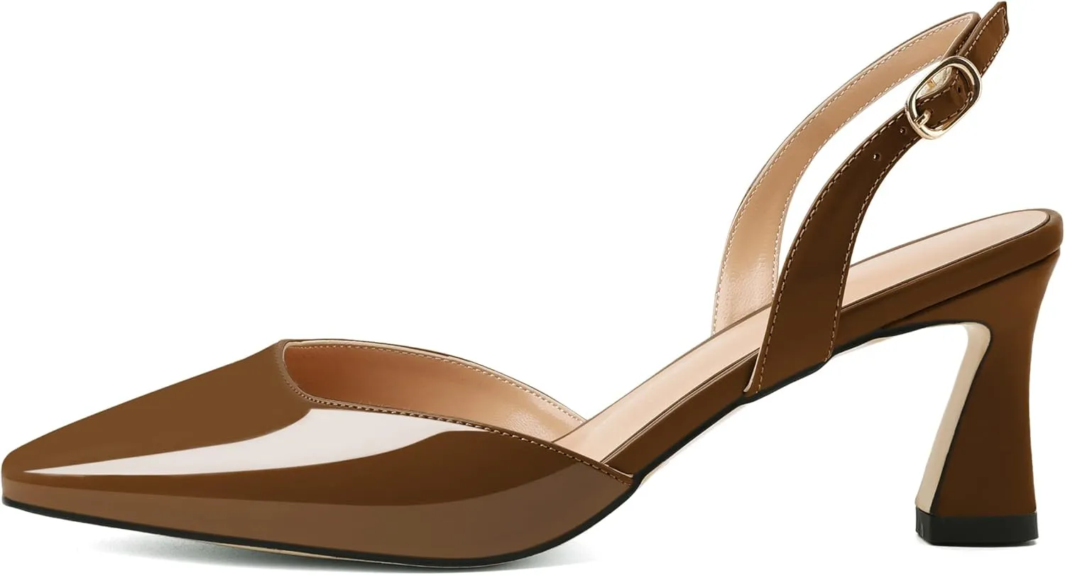 Joseywade Women Slingback Low Kitten Heel Pumps 2.5 Inch Heeled Sandals Closed Toe Ankle Strap Dress Shoes