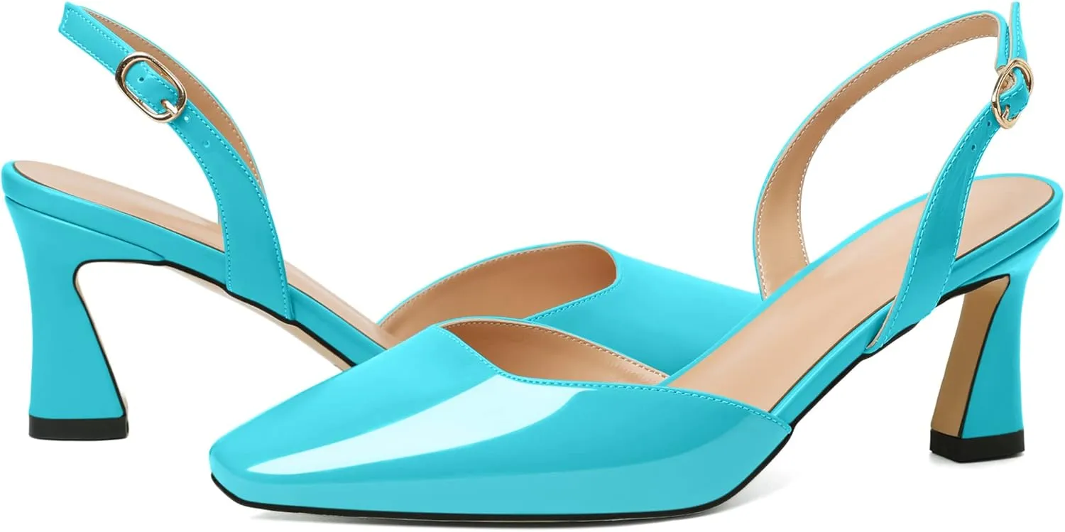 Joseywade Women Slingback Low Kitten Heel Pumps 2.5 Inch Heeled Sandals Closed Toe Ankle Strap Dress Shoes