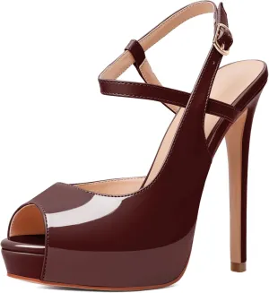 Joseywade Women's Platform Heel Pumps Slingback Peep Toe High Heel Sandals 5 Inch Stiletto Heel Party Dress Shoes