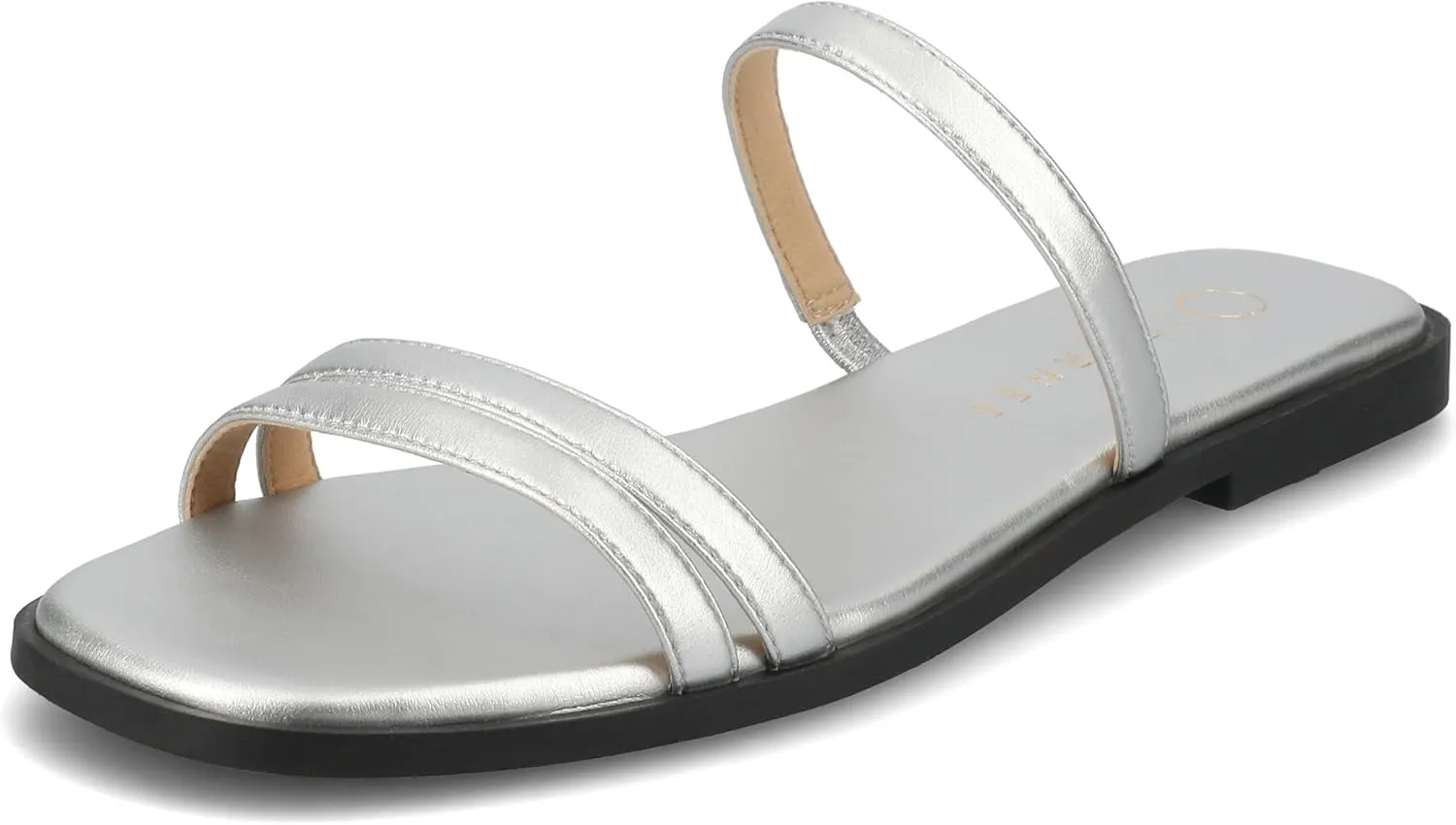 Journee Collection Womens Brisa Slip On Flat Sandals Multi Strap Cushioned Open Square Toe Spring Summer Shoe