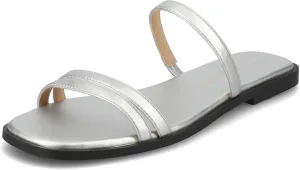 Journee Collection Womens Brisa Slip On Flat Sandals Multi Strap Cushioned Open Square Toe Spring Summer Shoe